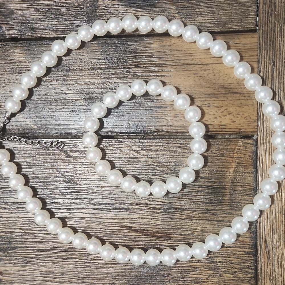 Faux Pearls, Necklace & Bracelet, Adjustable, Cosplay, 50s, Lolita, EUC
